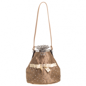 Pre Owned Valentino Brown Satin Beaded Embellished Bag
