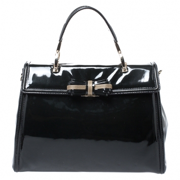 Pre Owned Valentino Black Patent Leather Top Handle Bag