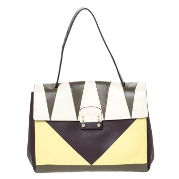 Pre Owned Valentino Multicolor Leather  Colourblock Top Handle Bag