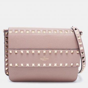 Pre Owned Valentino Beige Leather Small Rockstud Crossbody Bag