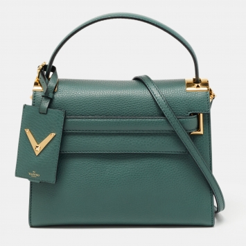 Pre Owned Valentino Green Leather My Rockstud Top Handle Bag