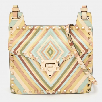 Pre Owned Valentino Multicolor Printed Leather Vitello Native Couture 1975 Rockstud Shoulder Bag