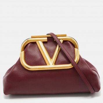 Pre Owned Valentino Burgundy Leather Supervee VLogo Clutch