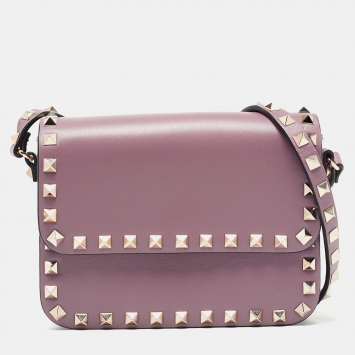 Pre Owned Valentino Lilac Leather Mini Rockstud Crossbody Bag