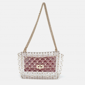 Pre Owned Valentino Transparent PVC Rockstud Spike Top Handle Bag