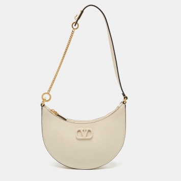 Pre Owned Valentino Off White Leather Mini VLogo Hobo