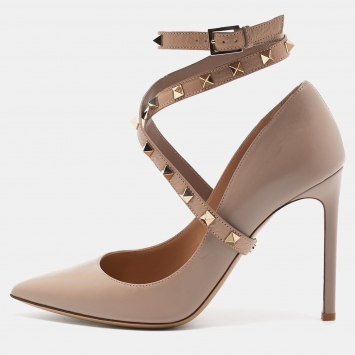 Pre Owned Valentino Dusty Pink Leather Rockstud Ankle Wrap Pointed Toe Pumps Size 38