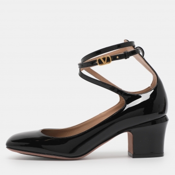 Pre Owned Valentino Black Patent Leather Tan-Go 60 Pumps Size 38