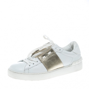 Pre Owned Valentino Two Tone Leather Open Sneakers Size 37