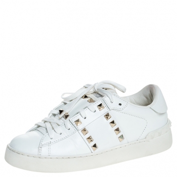 Pre Owned Valentino White Leather Rockstud Untitled Low Top Sneakers Size 36