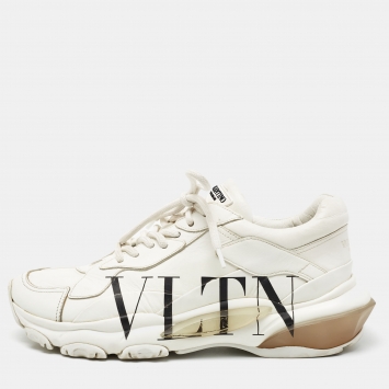 Pre Owned Valentino White Leather VLTN Bounce Sneakers Size 39