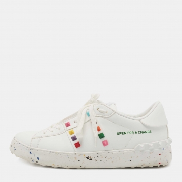 Pre Owned Valentino White Leather Rockstud Sneakers Size 38