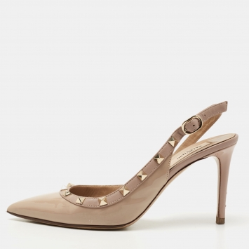 Pre Owned Valentino Dusty Pink Patent Leather Rockstud D'orsay Slingback Pumps Size 38