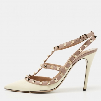 Pre Owned Valentino Cream/Beige Patent and Leather Rockstud Pumps Size 41