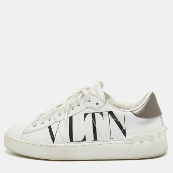 Pre Owned Valentino White Leather VLTN Open Sneakers Size 37