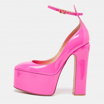 Pre Owned Valentino Pink Patent Tan-Go Platform Pumps Size 37