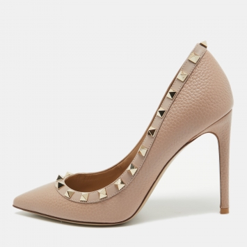 Pre Owned Valentino Beige Leather Rockstud Pointed Toe Pumps Size 37