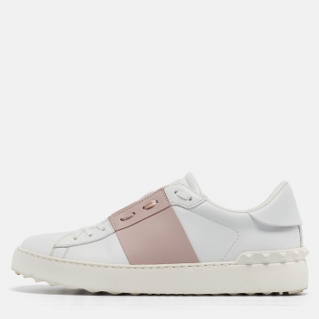 Pre Owned Valentino White/Pink Leather Open Sneakers Size 40