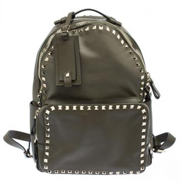 Pre Owned Valentino Olive Green Leather Medium Rockstud Backpack