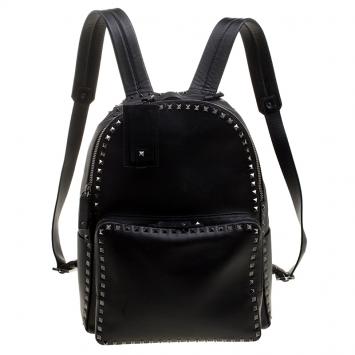 Pre Owned Valentino Black Leather Rockstud Backpack