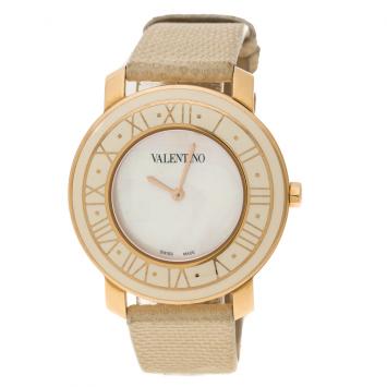 Pre Owned Valentino White Mother of Pearl  Stainless Steel Women's Wristwatch  37 mm