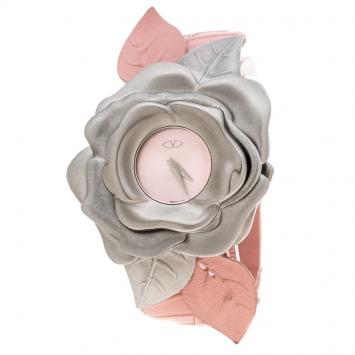 Pre Owned Valentino Pink Stainless Steel Flower Women's Wristwatch 44MM