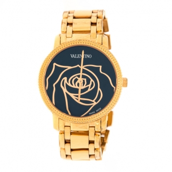 Pre Owned Valentino Black Rose Gold Plated Stainless Steel V56 Women's Wristwatch 36 mm