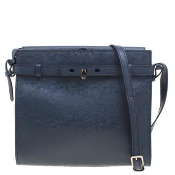 Pre Owned Valextra Navy Blue Leather B Cube Crossbody Bag