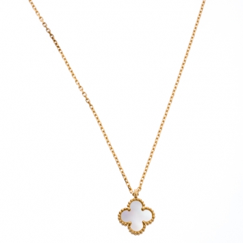 Pre Owned Van Cleef & Arpels Sweet Alhambra Mother of Pearl 18K Yellow Gold Pendant Necklace