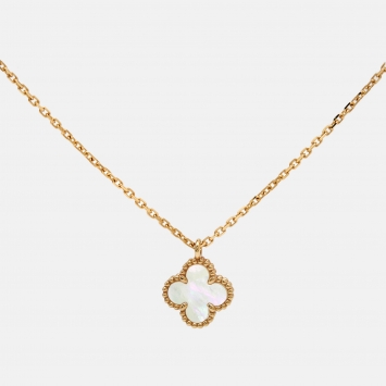 Pre Owned Van Cleef & Arpels Sweet Alhambra Mother of Pearl 18k Yellow Gold Pendant Necklace