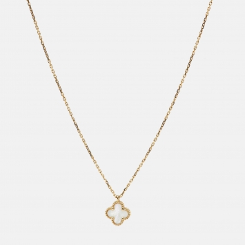 Pre Owned Van Cleef & Arpels Sweet Alhambra Mother of Pearl 18K Yellow Gold Pendant Necklace