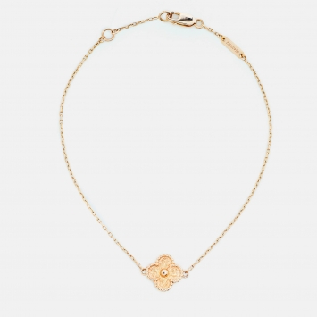 Pre Owned Van Cleef & Arpels Sweet Alhambra Hammered 18k Rose Gold Bracelet
