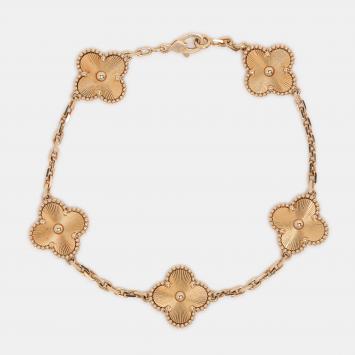 Pre Owned Van Cleef & Arpels Vintage Alhambra Gulloiche 18k Yellow Gold 5 Motif Bracelet