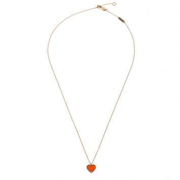 Pre Owned Van Cleef & Arpels Sweet Alhambra Carnelian Heart 18k Rose Gold Pendant Necklace