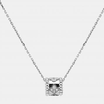 Pre Owned Van Cleef & Arpels Perlée Clovers Diamonds 18k White Gold Pendant Necklace