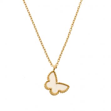 Pre Owned Van Cleef & Arpels Sweet Alhambra Butterfly Mother of Pearl 18k Yellow Gold Necklace