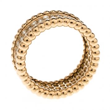 Pre Owned Van Cleef & Arpels Perlee Diamond & 18k Rose Gold Eternity Band Ring Size 51