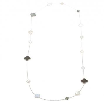 Pre Owned Van Cleef & Arpels Magic Alhambra 16 Motifs Mother of Pearl & Chalcedony 18k White Gold Long Necklace