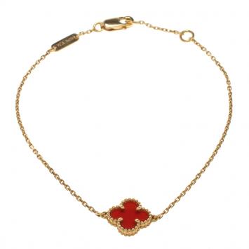 Pre Owned Van Cleef and Arpels Sweet Alhambra Red Carnelian 18k Rose Gold Bracelet