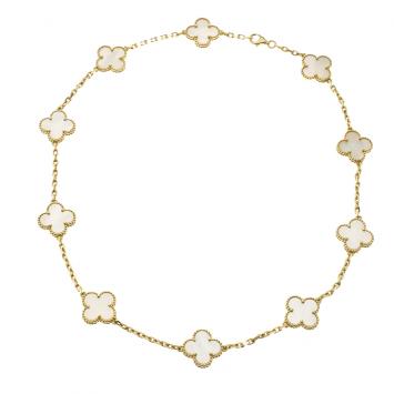 Pre Owned Van Cleef and Arpels Vintage Alhambra 10 Motif Mother of Pearl & 18k Yellow Gold Necklace