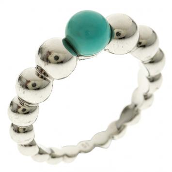 Pre Owned Van Cleef & Arpels Perlee Couleurs Variation Turquoise & 18k White Gold Ring Size 51