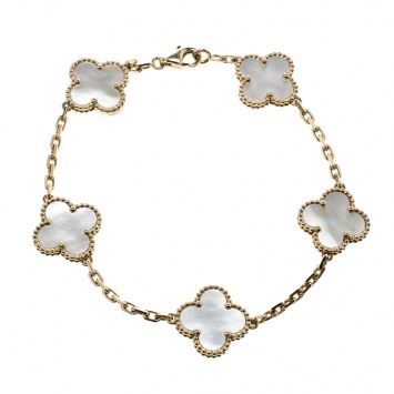 Pre Owned Van Cleef & Arpels Vintage Alhambra 5 Motif Mother Of Pearl 18k Yellow Gold Bracelet