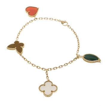 Pre Owned Van Cleef & Arpels Lucky Alhambra 4 Motifs 18K Yellow Gold Bracelet