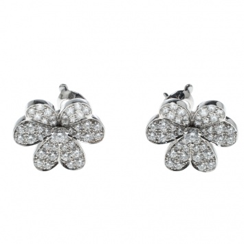 Pre Owned Van Cleef & Arpels Frivole Diamond Paved 18K White Gold Earrings