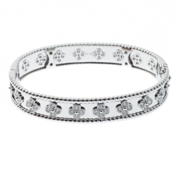 Pre Owned Van Cleef & Arpels Perlée Clover Diamond & 18k White Gold Bracelet M