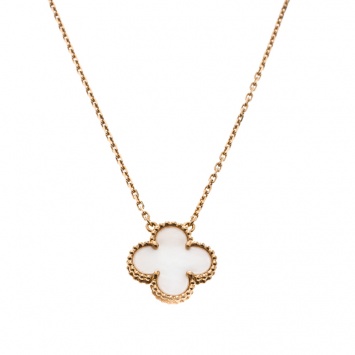 Pre Owned Van Cleef & Arpels Vintage Alhambra Mother of Pearl 18k Yellow Gold Pendant Necklace