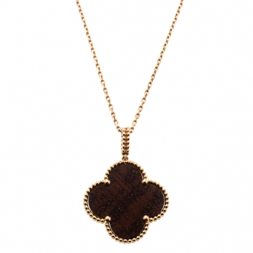 Pre Owned Van Cleef & Arpels Magic Alhambra 1 Motif Letterwood & 18k Rose Gold Long Necklace