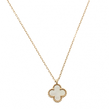 Pre Owned Van Cleef & Arpels Sweet Alhambra Mother of Pearl 18k Yellow Gold Pendant Necklace