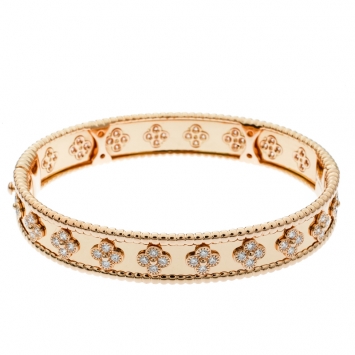 Pre Owned Van Cleef & Arpels Perlée Clover Diamond & 18k Rose Gold Bracelet M