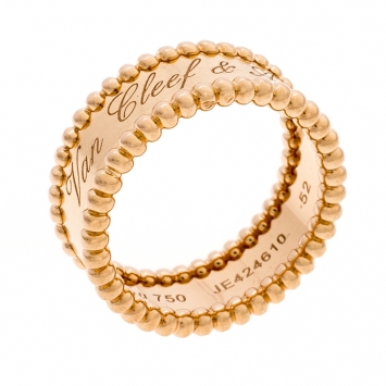 Pre Owned Van Cleef & Arpels Perlée Signature 18k Rose Gold Band Ring Size 52